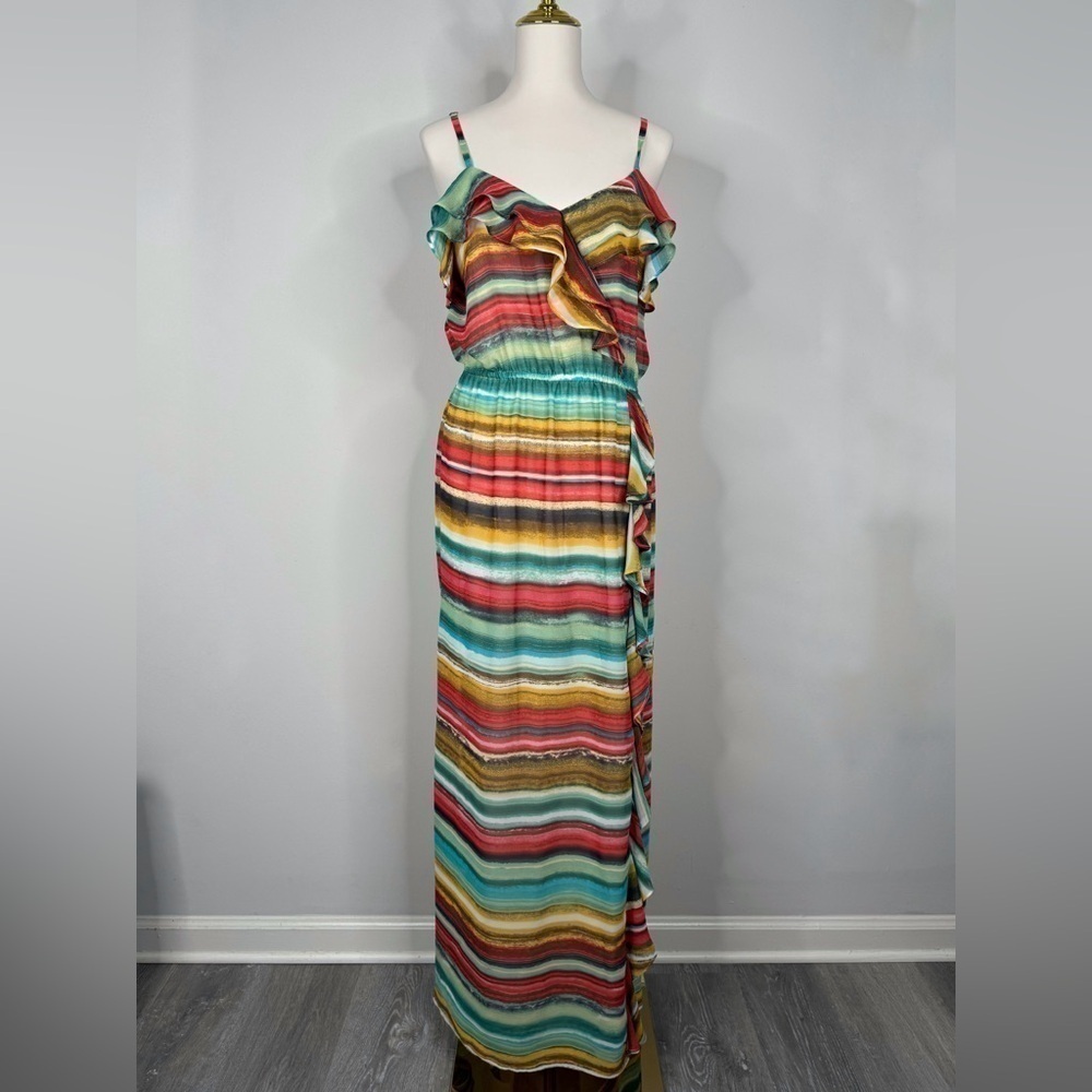 Cynthia Steffe Seamline Rainbow Stripe Sundress Size 12 Colorblock Midi Dress